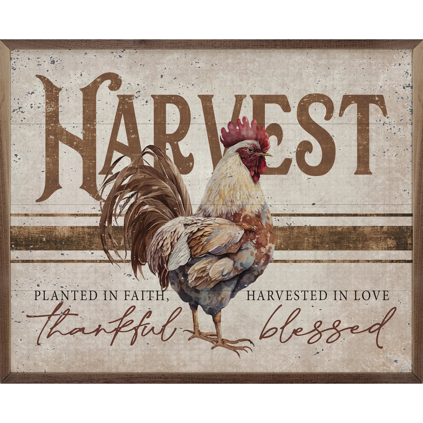 Harvest Rooster Whitewash Wood Framed Print