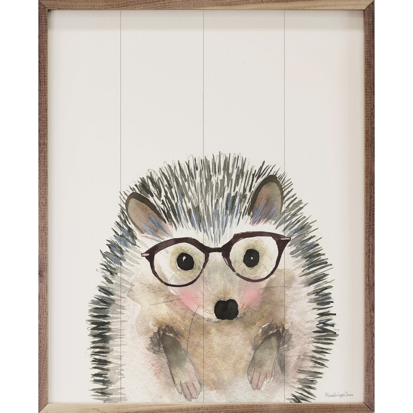 Hedgehog In Glasses By Mercedes Lopez Charro Wood Framed Print
