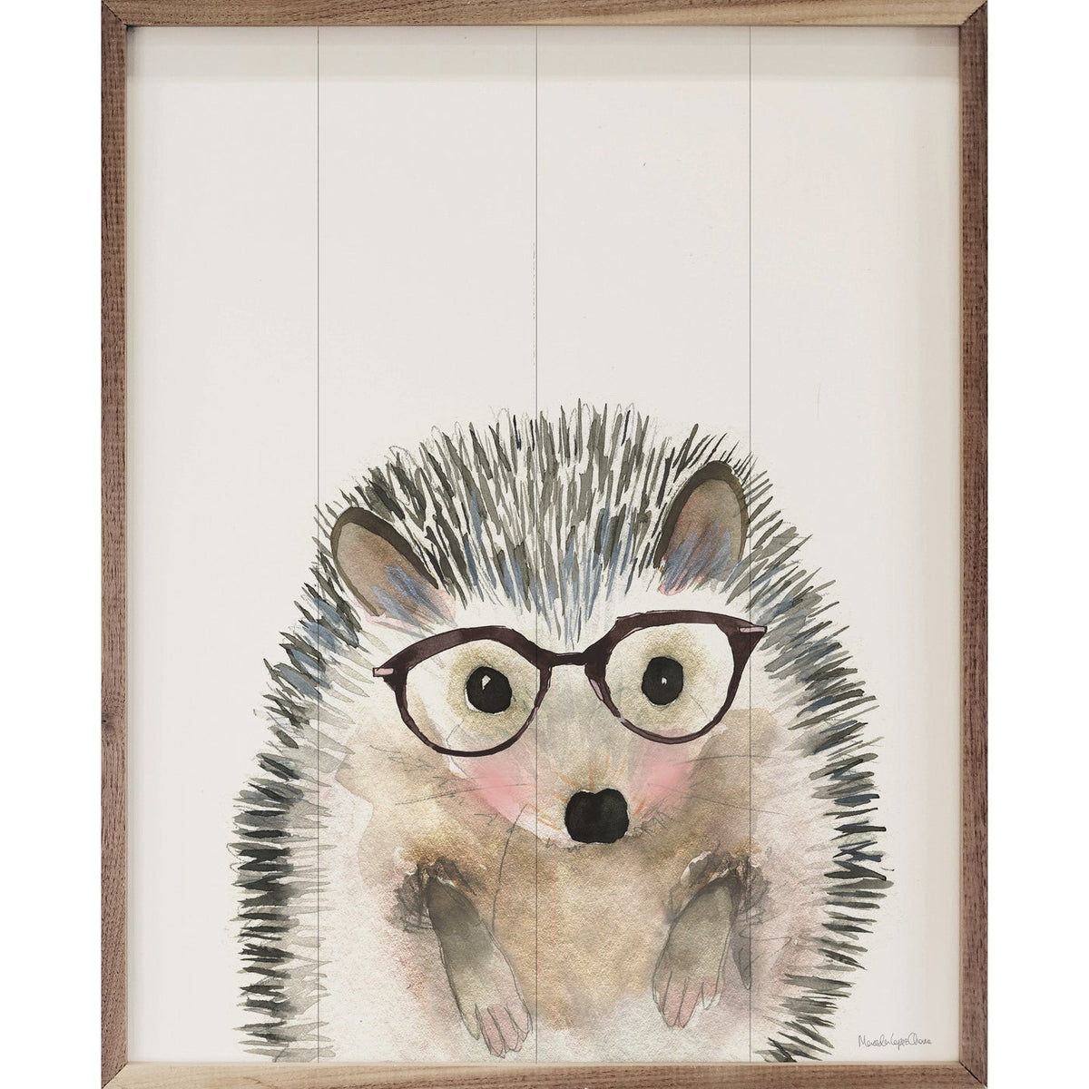 Hedgehog In Glasses By Mercedes Lopez Charro Wood Framed Print