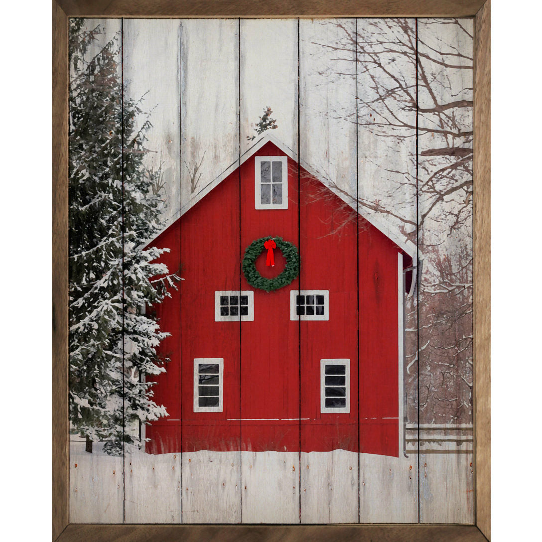 Holiday Barn Wood Framed Print