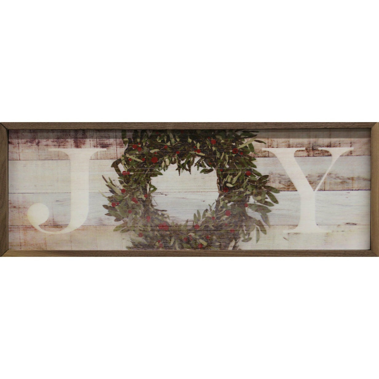 Joy Wreath Wood Framed Print