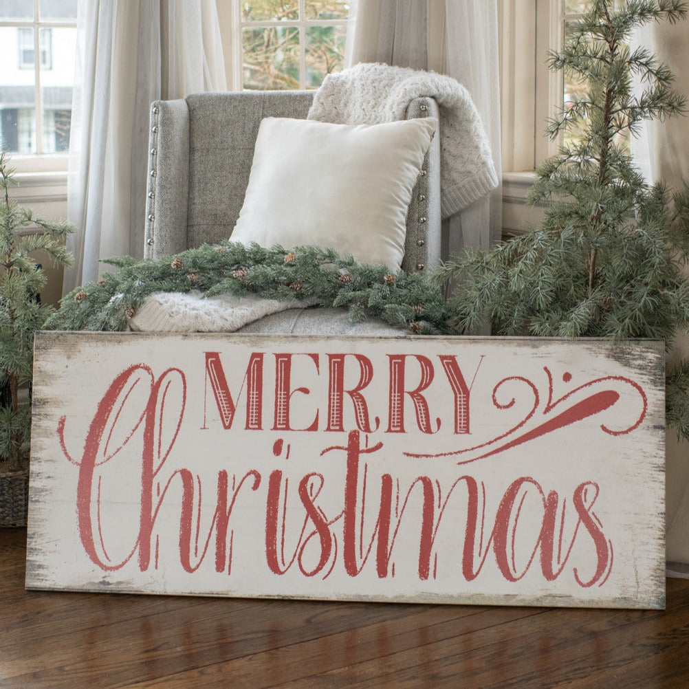 Large Distressed Red &amp; White Merry Christmas Sign