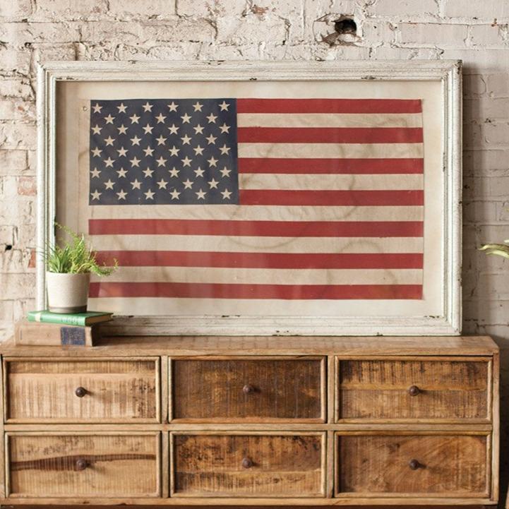 Large Glass Framed American Flag
