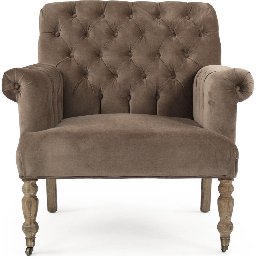 Lorraine Velvet Brown Tufted Arm Chair