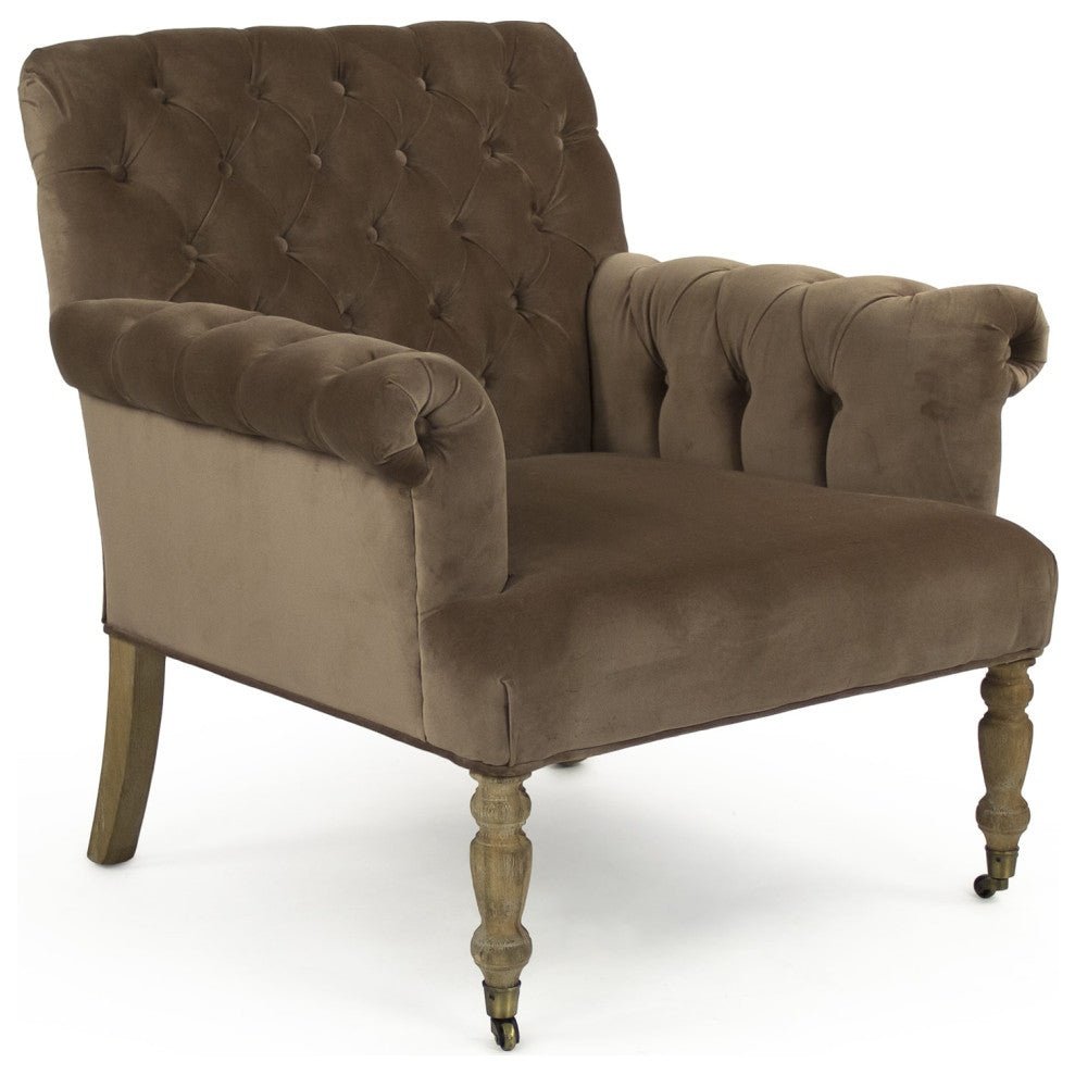 Lorraine Velvet Brown Tufted Arm Chair
