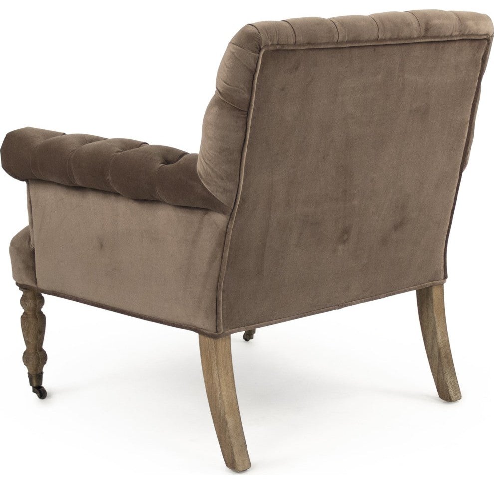 Lorraine Velvet Brown Tufted Arm Chair