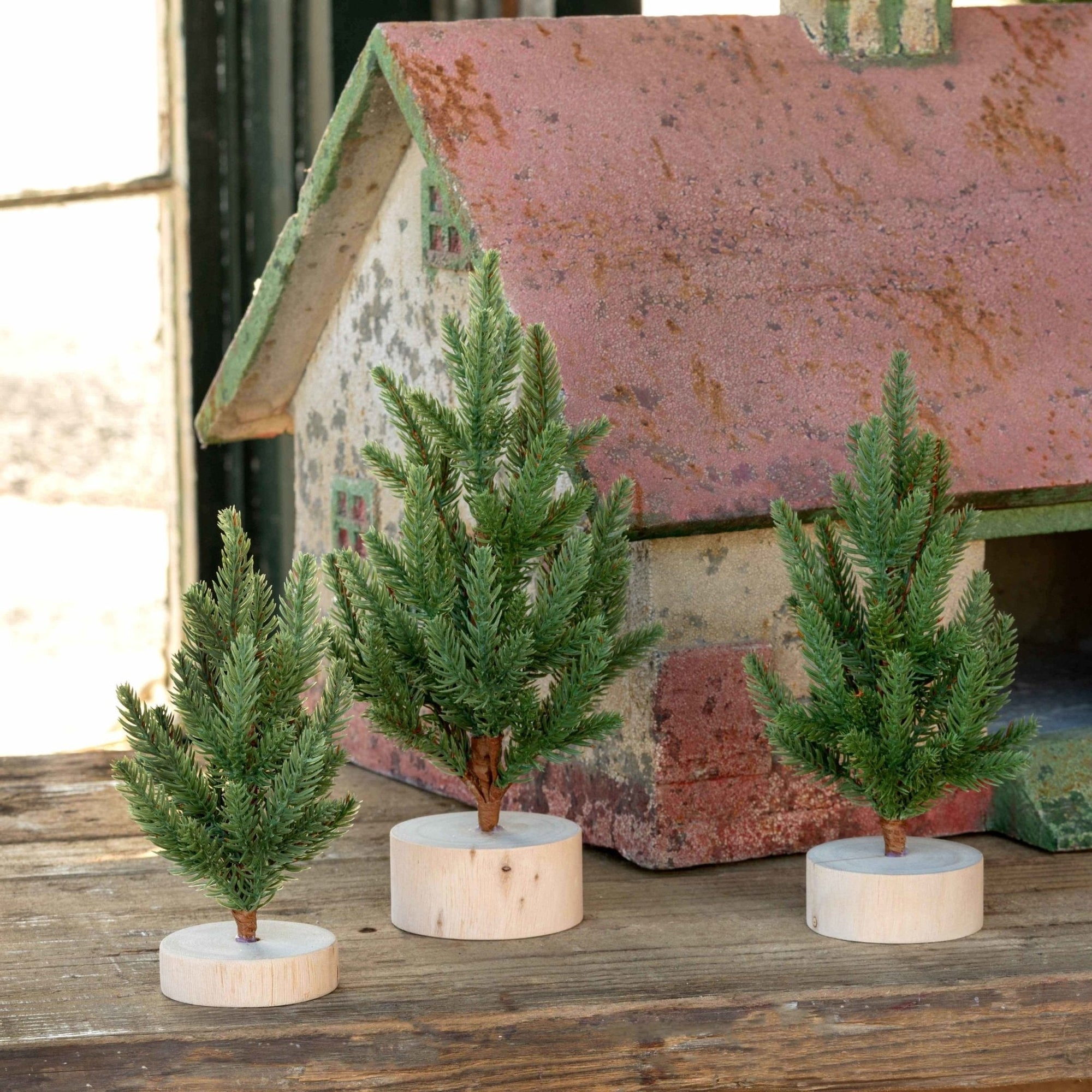 Miniature Christmas Tree With Wood Base