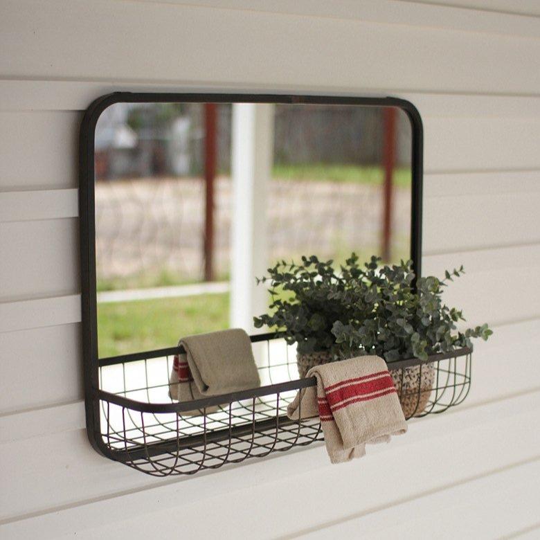 Mirror With Wire Basket Shelf