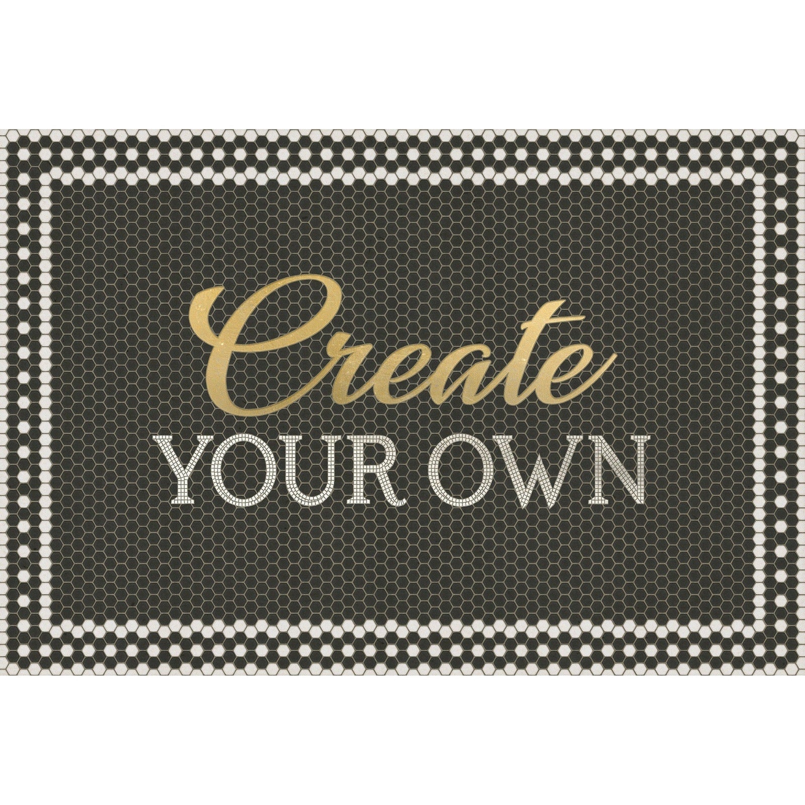 Mosaic 46th Street Customized With Gold Script Vinyl Floor Cloth