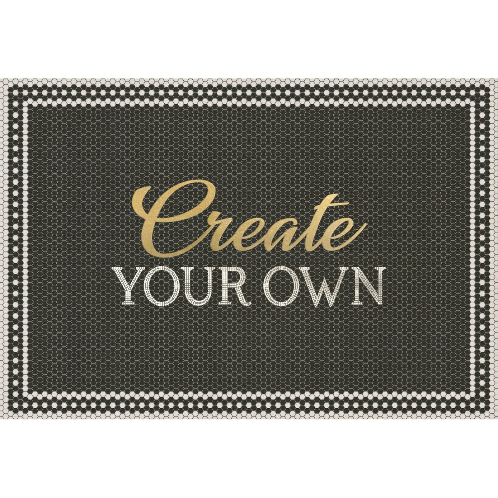 Mosaic 46th Street Customized With Gold Script Vinyl Floor Cloth