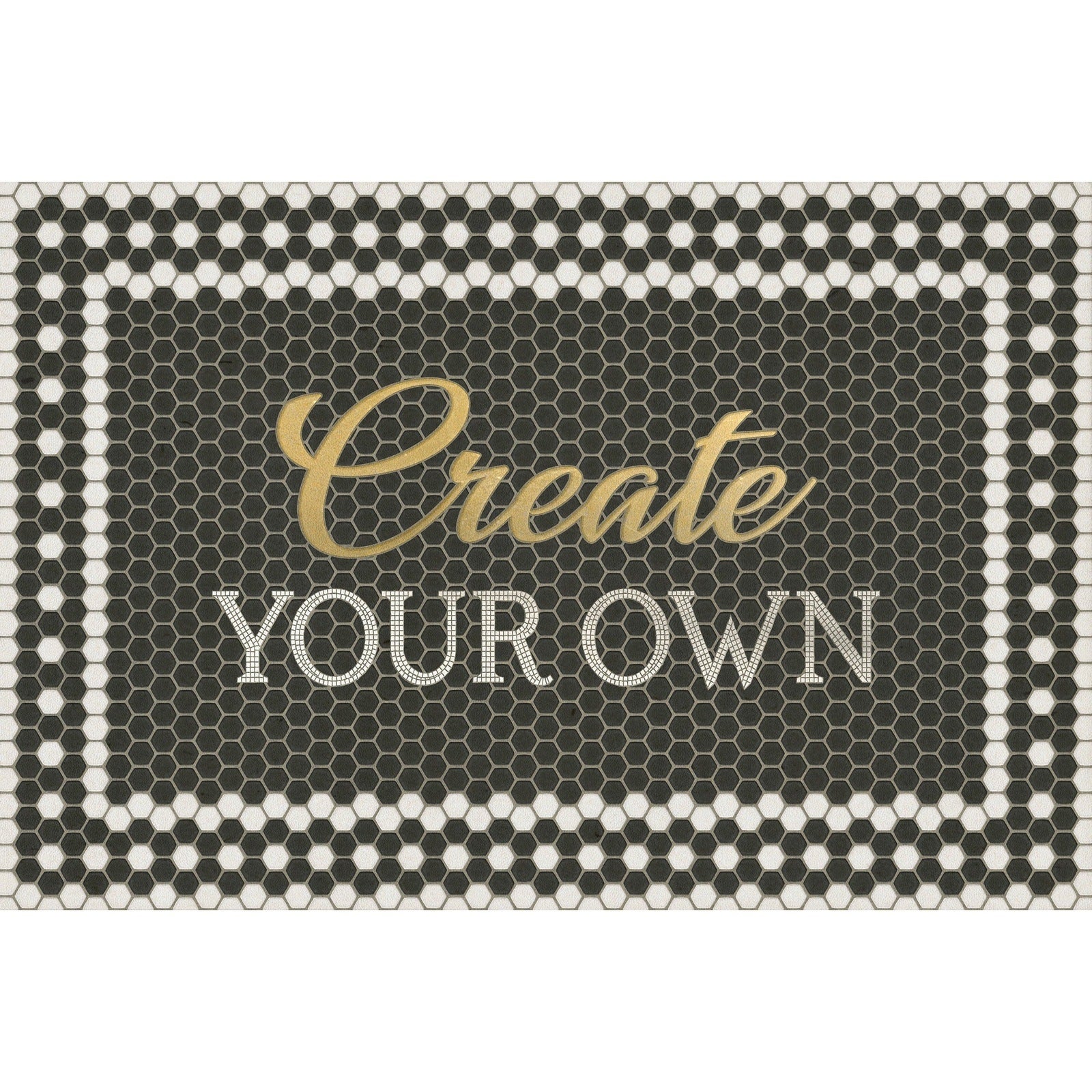 Mosaic 46th Street Customized With Gold Script Vinyl Floor Cloth