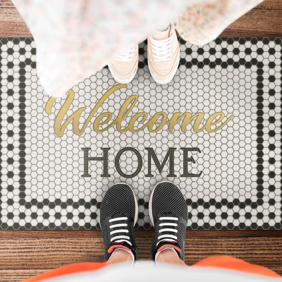 Mosaic 8th Avenue Customized With Gold Script Vinyl Floor Cloth