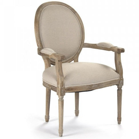 Natural Linen Medallion Arm Chair