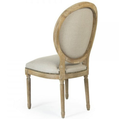 Natural Linen Medallion Side Chair with Nail Head Trim