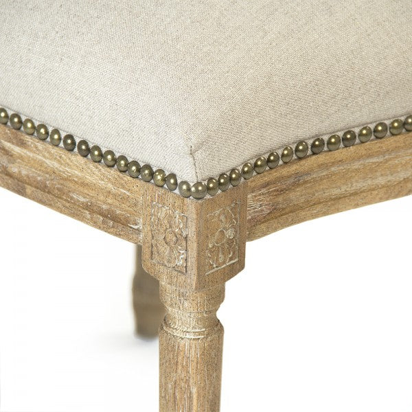 Natural Linen Medallion Side Chair with Nail Head Trim