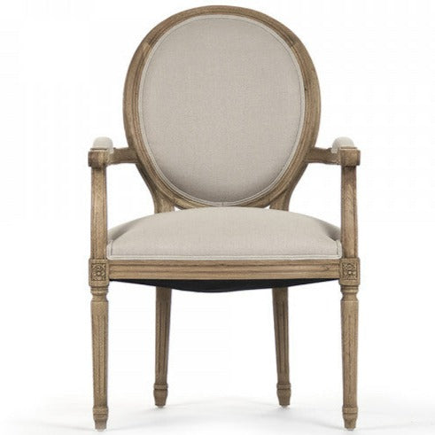 Natural Linen & Oak Medallion Arm Chair