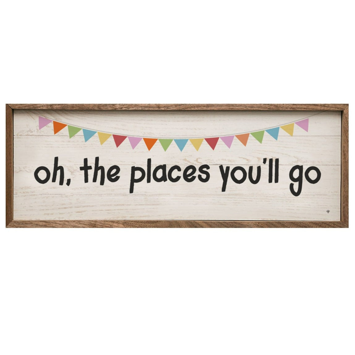 Oh The Places You'll Go Banner Whitewash Wood Framed Print