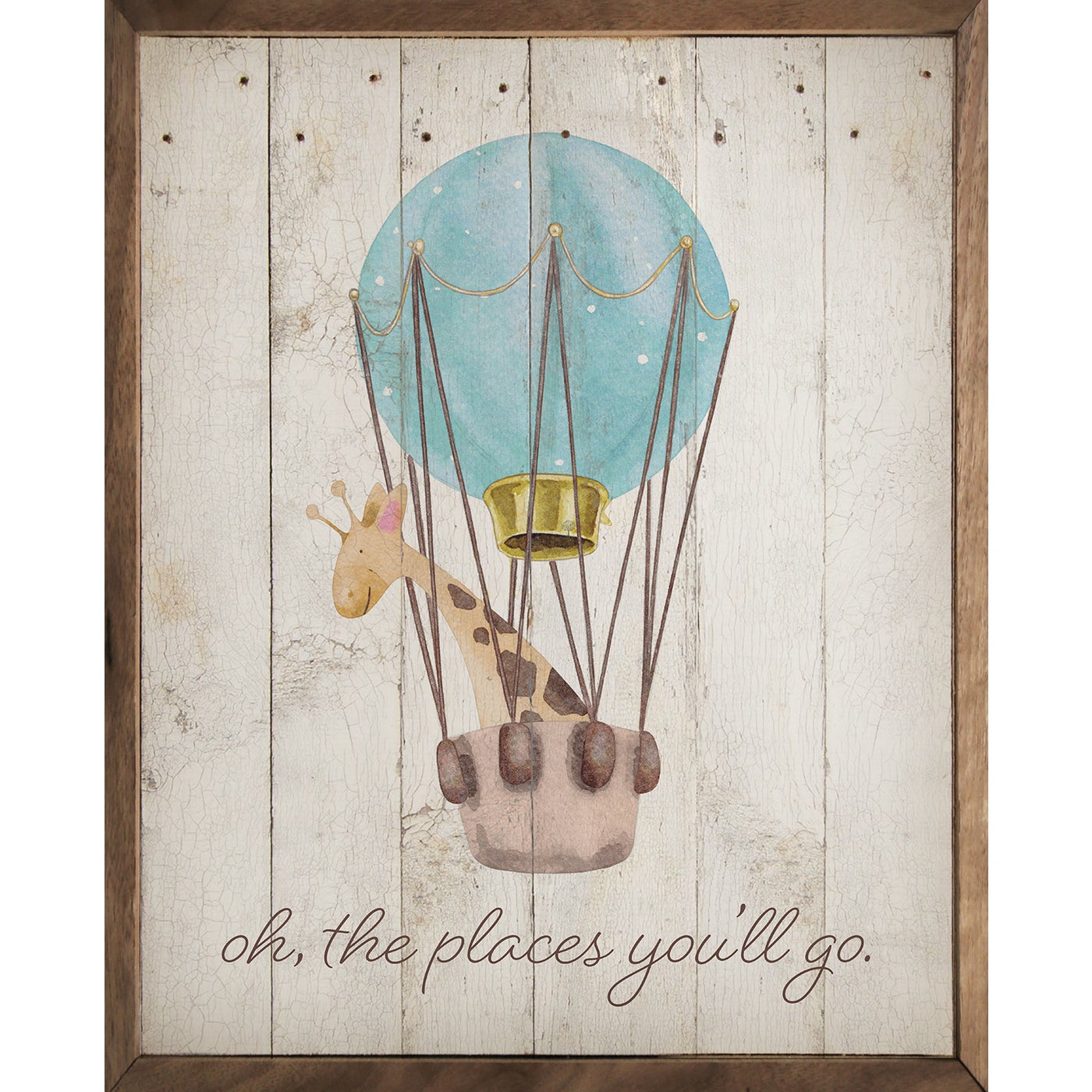 Oh The Places You'll Go Giraffe Whitewash Wood Framed Print