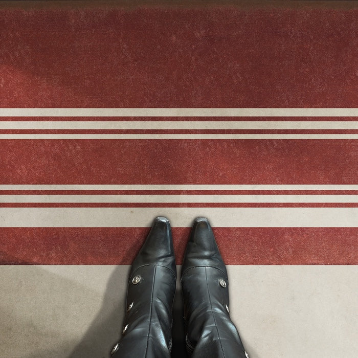 Pattern 50 Organic Stripes Red and White Vinyl Floor Cloth