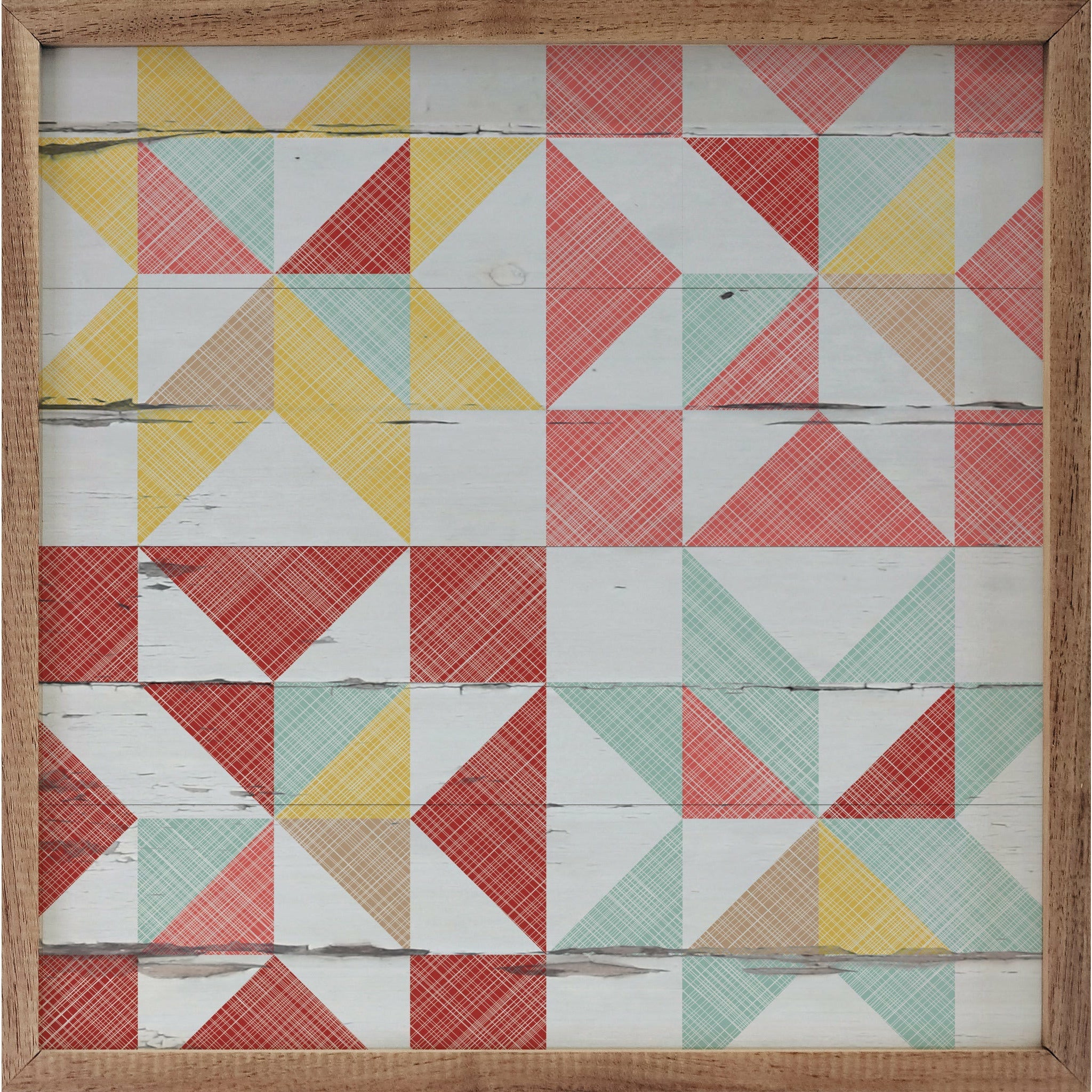 Patterned Red Yellow Blue Quilt Wood Framed Print