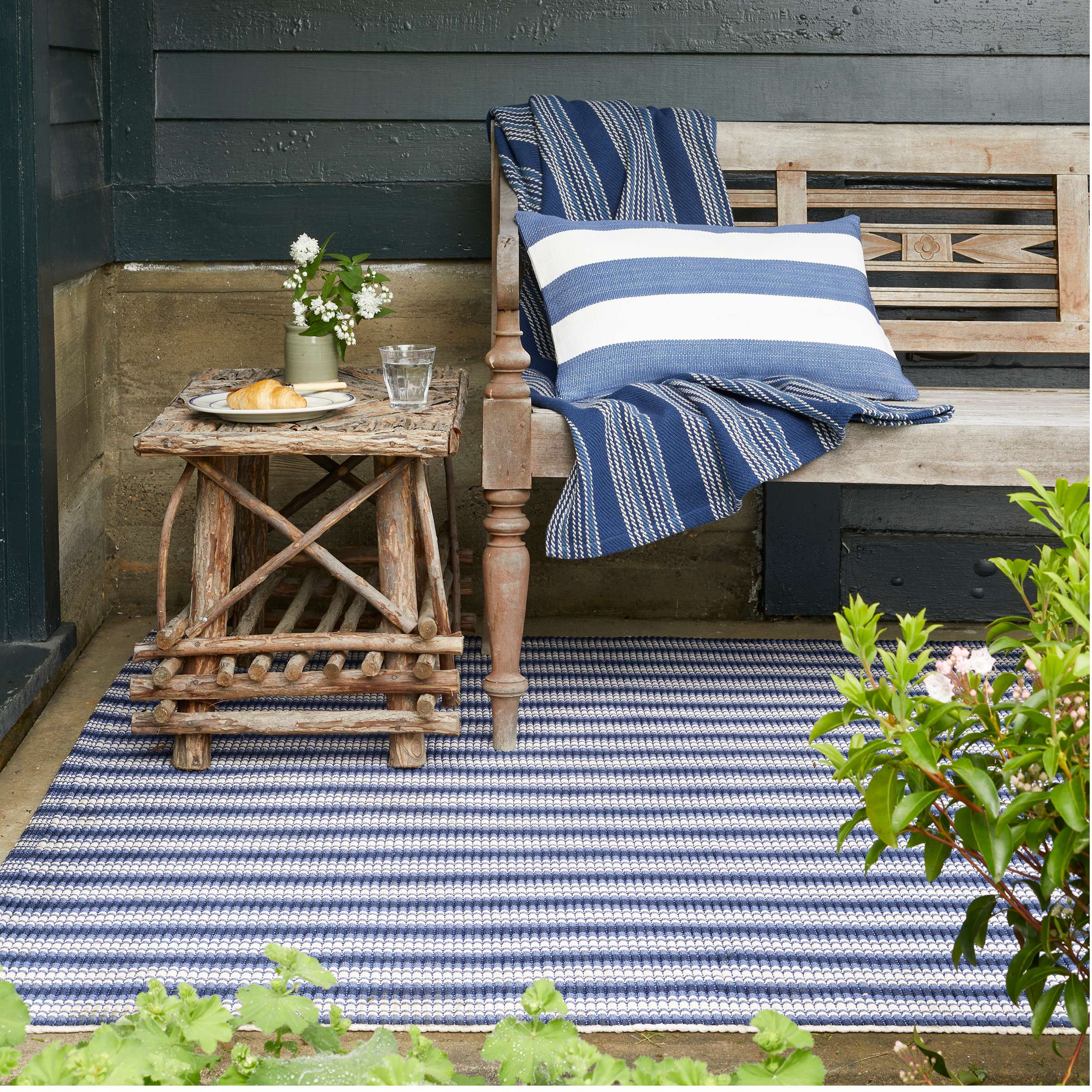 Pine Cone Hill Catamaran Stripe Denim Indoor/Outdoor Pillow