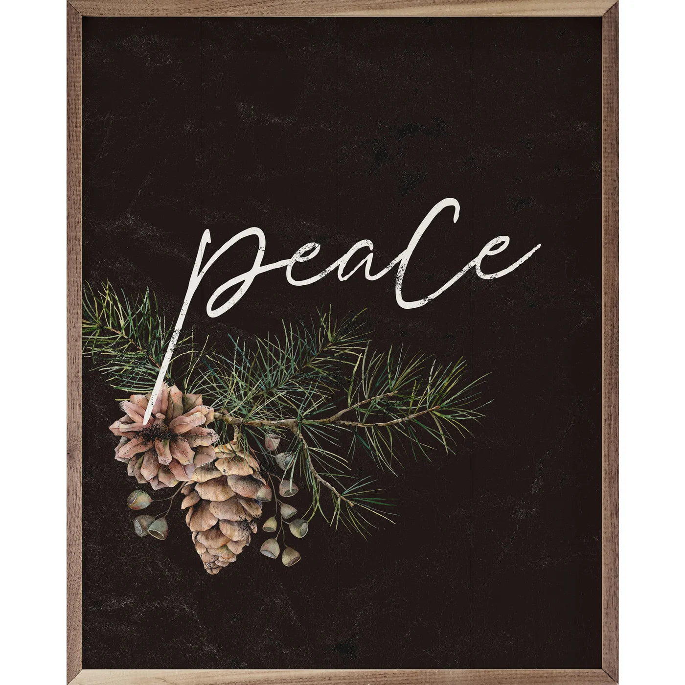 Pinecone Peace Branch Black Wood Framed Print