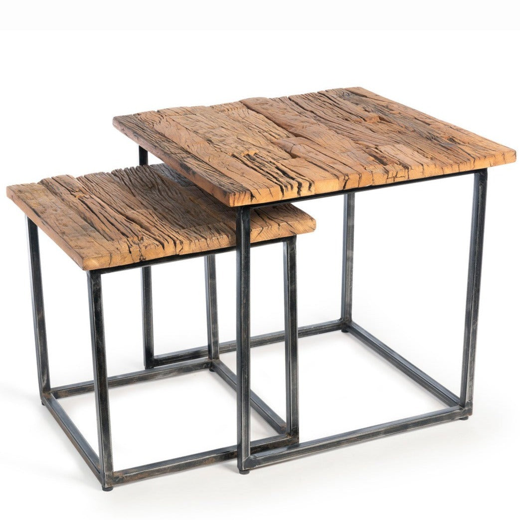 Railway Wood and Iron Nested Side Tables