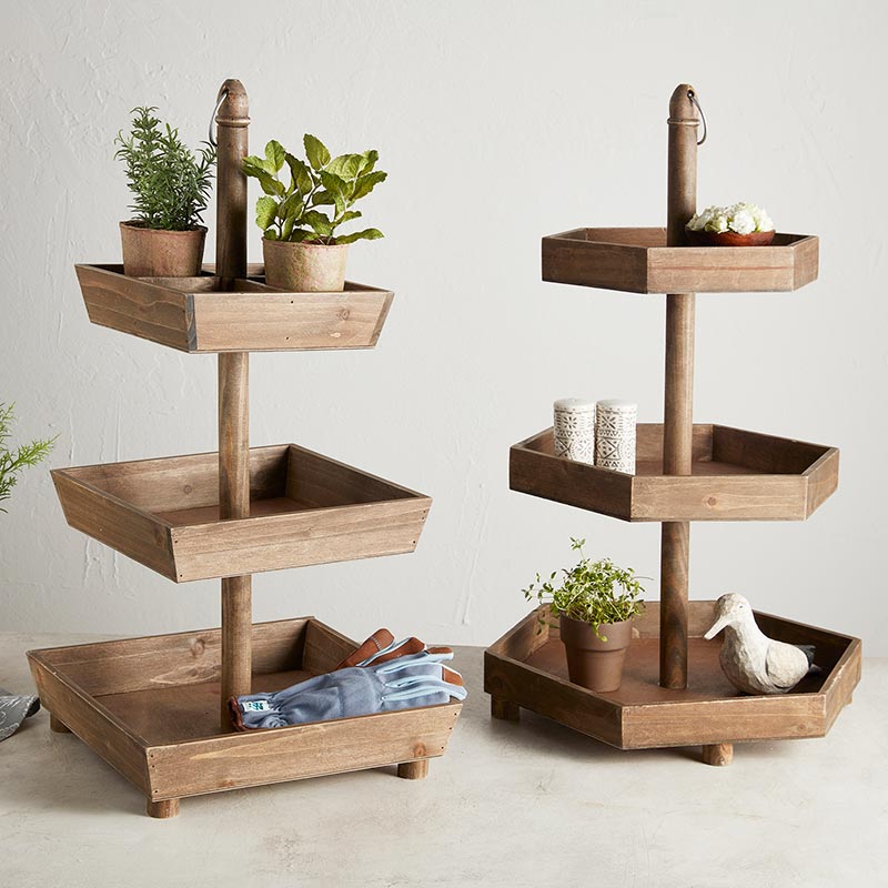 Rectangle Wood Three Tier Stand