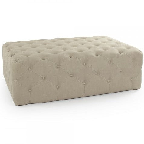 Rectangular Natural Linen Tufted Ottoman