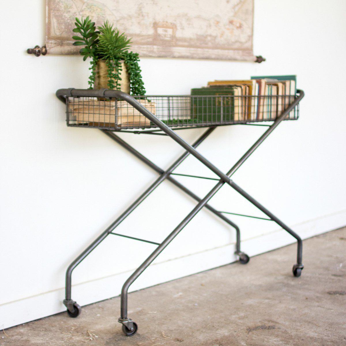 Rolling Metal Basket Console