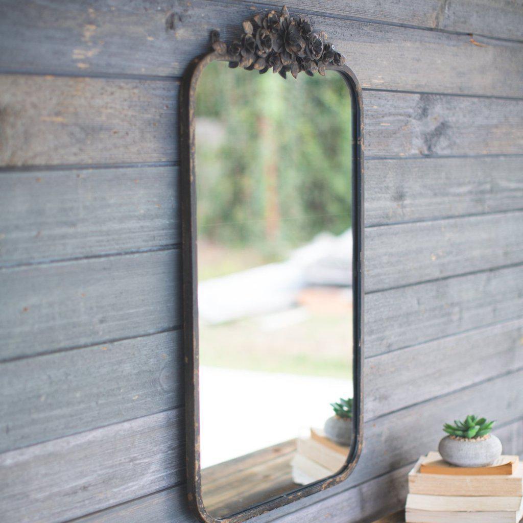 Rusty Metal Floral Top Mirror