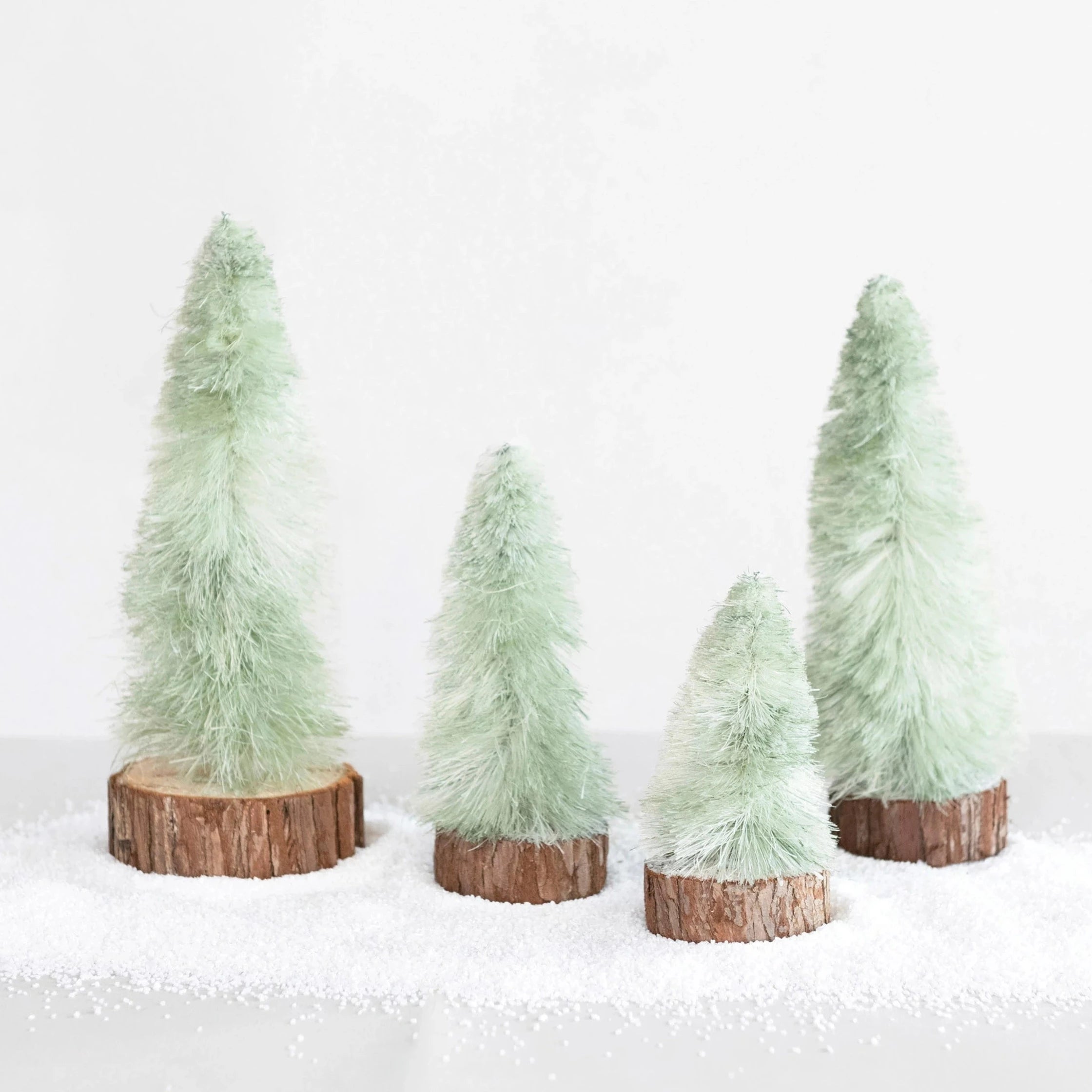 Sage Green Bottle Brush Tree With Wood Base