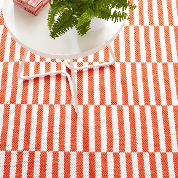 Sailing Stripe Tangerine Handwoven Indoor/Outdoor Rug