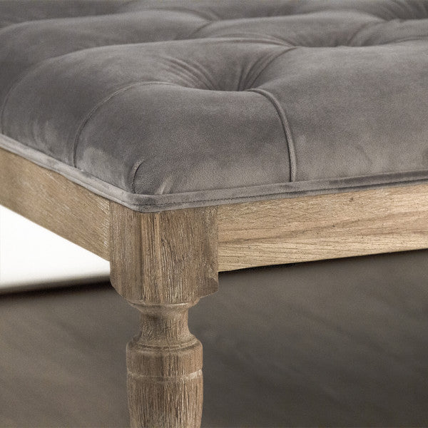 Square Grey Velvet Tufted Ottoman