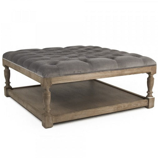Square Grey Velvet Tufted Ottoman