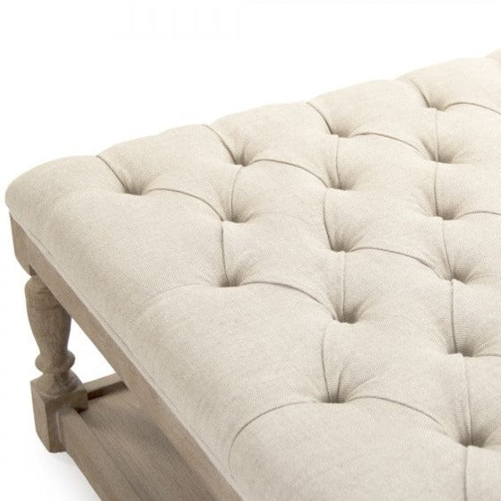Square Tufted Limed Grey Oak Ottoman