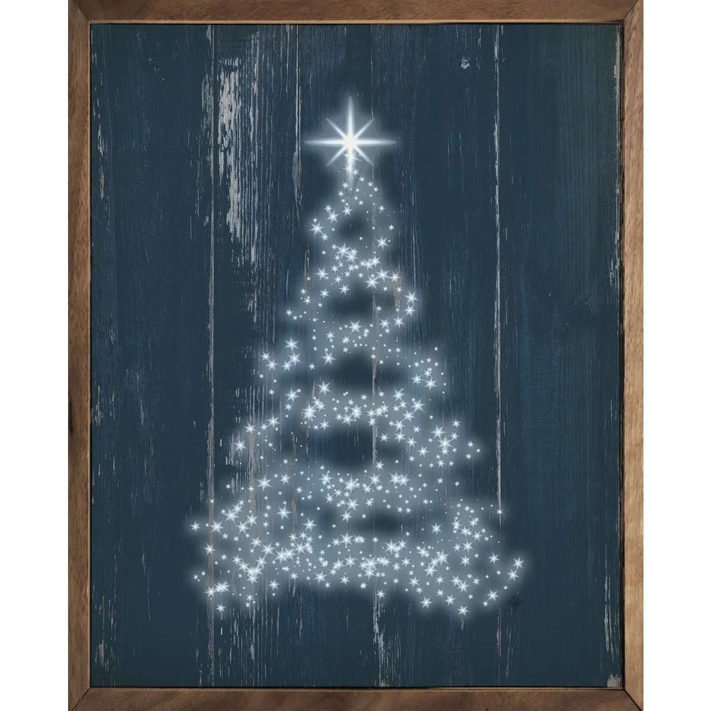 Star Tree Blue Wood Framed Print