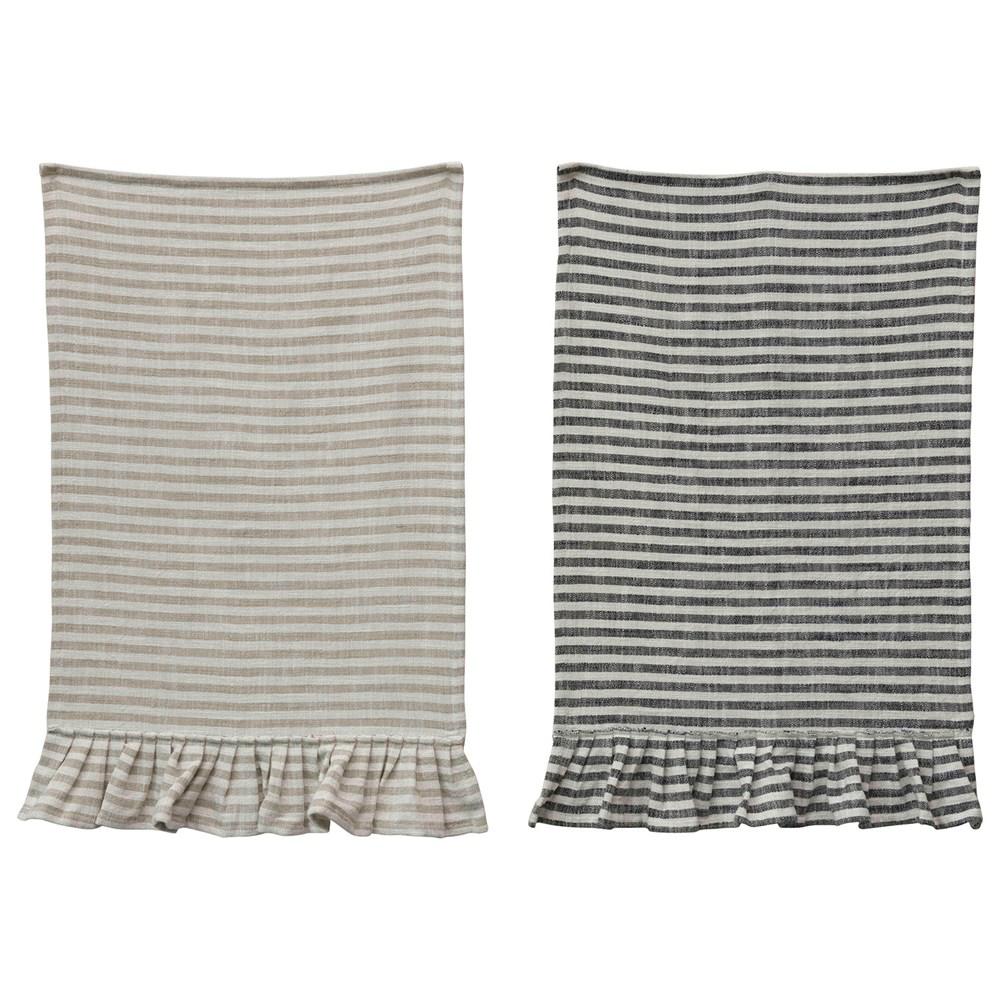 Striped Cotton Tea Towel With Ruffle