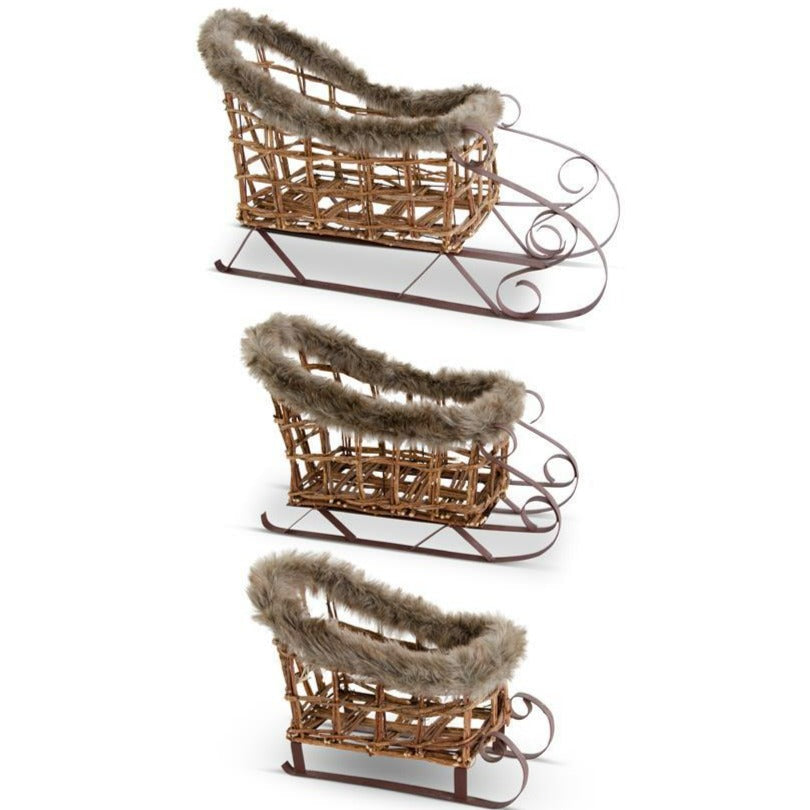 Tabletop Twig & Metal Sleigh With Fur