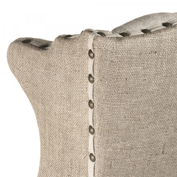 Tufted Burlap Wing Chair