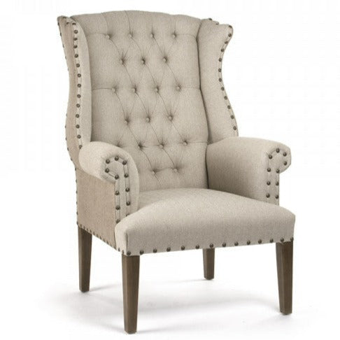 Tufted Burlap Wing Chair