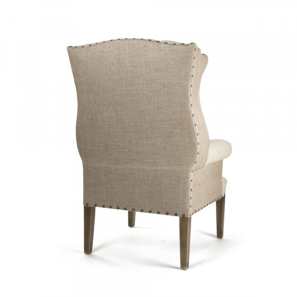 Tufted Burlap Wing Chair