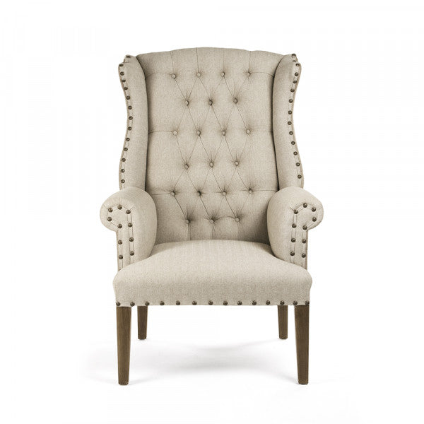 Tufted Burlap Wing Chair
