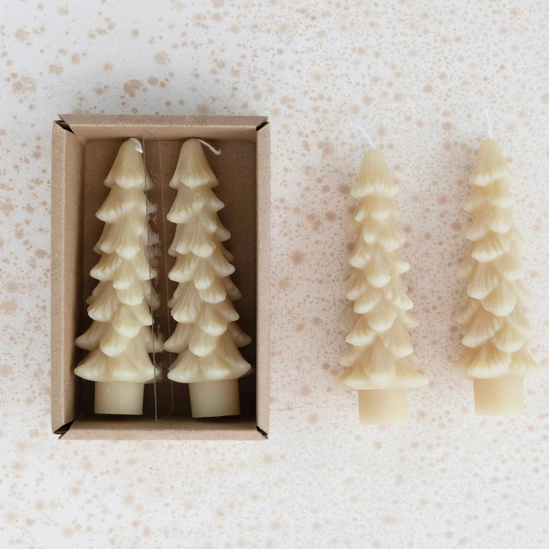 Unscented Tree Shaped Taper Candles Set Cream