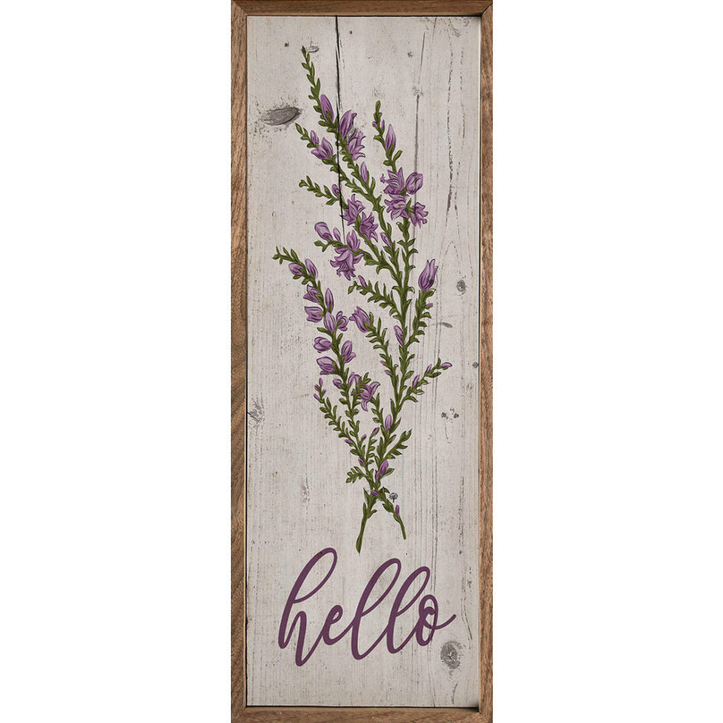 Vertical Hello Lavender Wood Framed Print