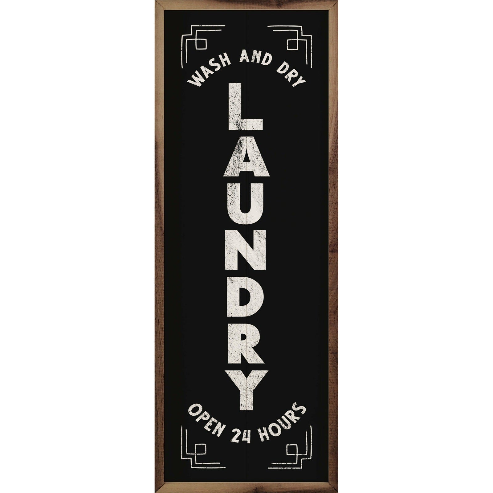 Vertical Laundry Open 24hrs Wood Framed Print
