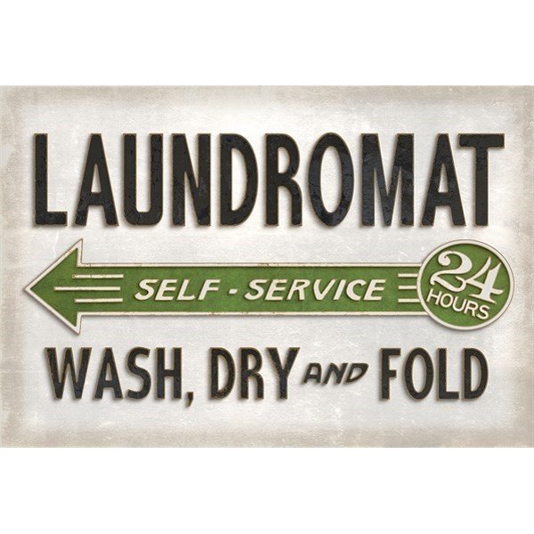Vintage Laundromat White Vinyl Floorcloth