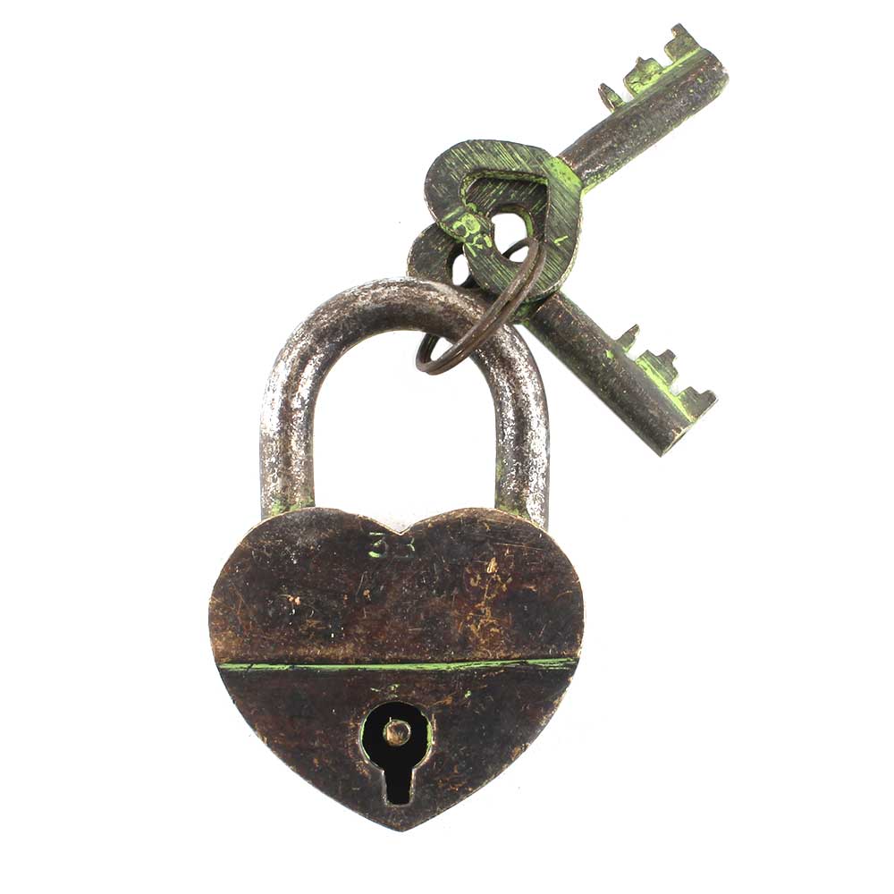 Vintage Metal Heart Lock & Key