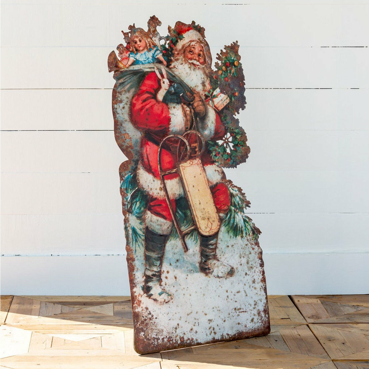Vintage Style Christmas Eve Metal Santa Yard Decoration
