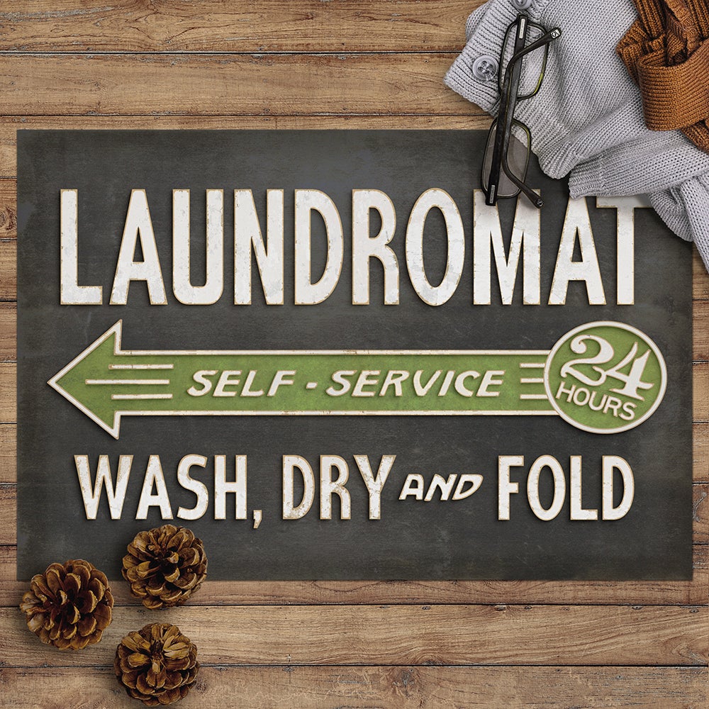 Vintage Vinyl Laundromat Black Floorcloth